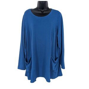 Susan Graver Weekend Tunic Top Pockets Long Sleeve Coastal Minimalist Size 1X